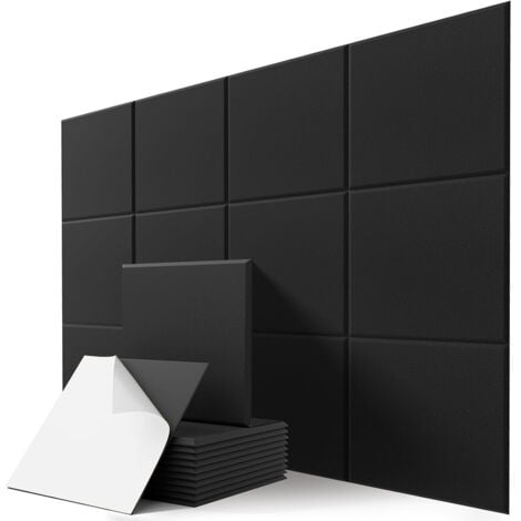 12 Panneaux Acoustiques Carrés,Auto-Adhésif Haute Densité pour l'annulation de l'écho, Rembourrage Absorbant le son en Studio, Bureau, Maison en Fibres de Polyester, 30  30  0,9cm- Noire