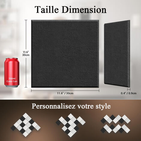 12 Panneaux Acoustiques Carrés,Auto-Adhésif Haute Densité pour l'annulation de l'écho, Rembourrage Absorbant le son en Studio, Bureau, Maison en Fibres de Polyester, 30  30  0,9cm- Noire