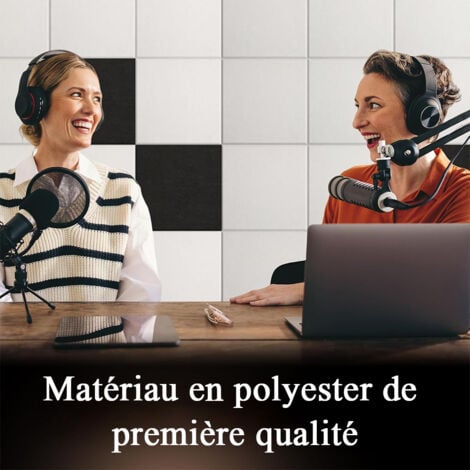 12 Panneaux Acoustiques Carrés,Auto-Adhésif Haute Densité pour l'annulation de l'écho, Rembourrage Absorbant le son en Studio, Bureau, Maison en Fibres de Polyester, 30  30  0,9cm- Noire