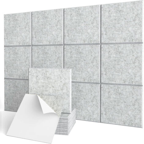 Sinbinta – Lot de 12 panneaux acoustiques 30x30cm – Haute densité en fibres de polyester – Auto-adhésifs pour annulation d'écho – Gris