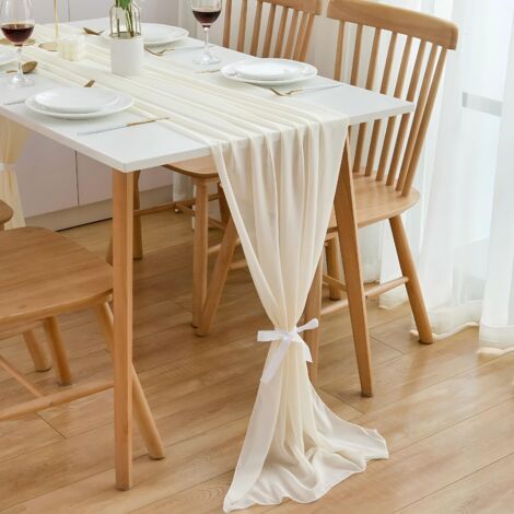 Chemin de table en mousseline - Beige - 75 x 300 cm - Décoration de table de cuisine en intérieur - Vacances - Mariage - Fête d'anniversaire