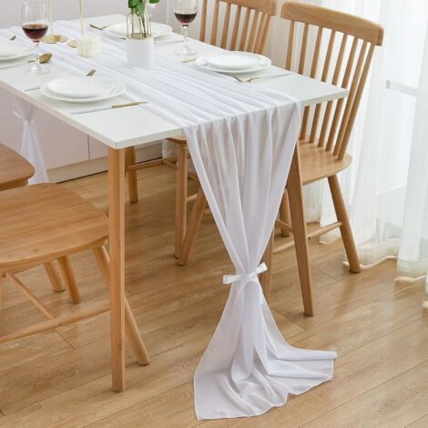 Chemin de table en mousseline - Blanc - 75 x 300 cm - Décoration de table de cuisine en intérieur - Vacances - Mariage - Fête d'anniversaire