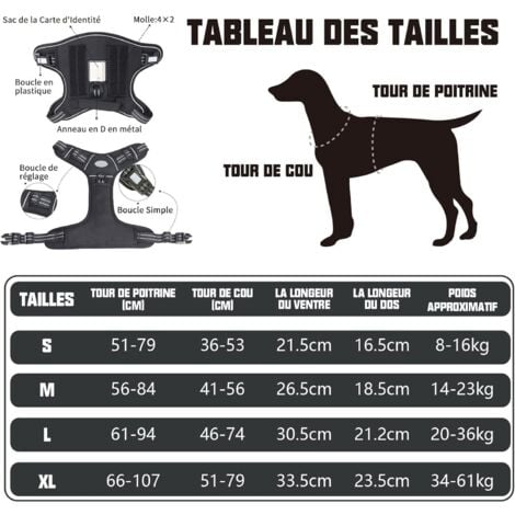 Harnais de Chien Anti Traction, Harnais Tactique Chien Respirant Réglable Facile à Mettre pour Moyen Grand Chien, Gilet Durable Réfléchissant - Noir - S