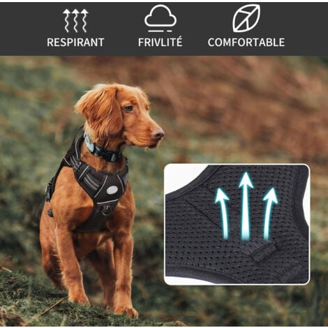 Harnais de Chien Anti Traction, Harnais Tactique Chien Respirant Réglable Facile à Mettre pour Moyen Grand Chien, Gilet Durable Réfléchissant - Noir - S