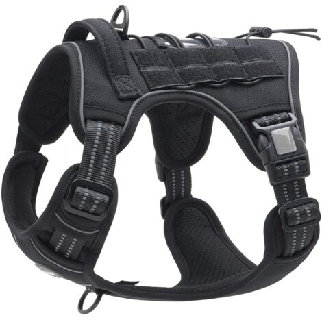 Harnais de Chien Anti Traction, Harnais Tactique Chien Respirant Réglable Facile à Mettre pour Moyen Grand Chien, Gilet Durable Réfléchissant - Noir - M