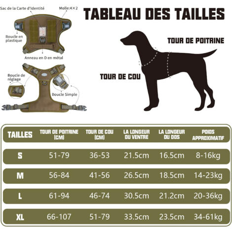 Harnais de Chien Anti Traction, Harnais Tactique Chien Respirant Réglable Facile à Mettre pour Moyen Grand Chien, Gilet Durable Réfléchissant - Brun - XL