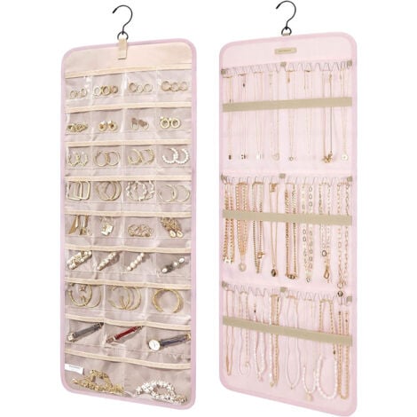 Bagsmart Organisateur De Bijoux à Suspendre - Rouleau De Rangement Avec Crochet En Métal - Double Face - Pour Boucles D'oreilles, Colliers, Bagues - Pour Armoire, Mur, Porte - 1 Pièce - Grand Format