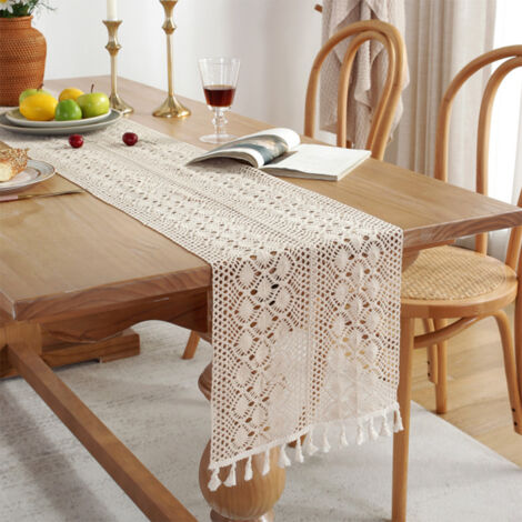 Chemin de Table, Chemin Table Vintage Au Crochet, Chemin de Table Dentelle, Chemin Table Vintage Beige, pour Boho Rustique Décor Mariage, Mariée & Baby Shower Décoration - Fleur hexagonale 30180CM