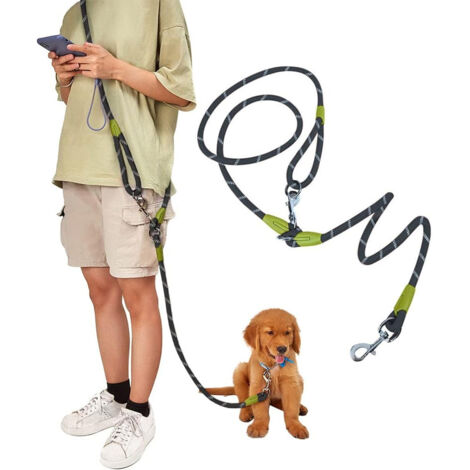Laisse pour mains libres réfléchissantes, 2,3 mètres, longue de marche, anti-traction, pour chiens de grande taille moyenne et petite - Noir (1/5)