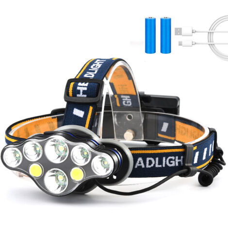 Lampe Frontale,Torche Frontale 8 LED 8 Modes d'éclairage, Lampe Frontale LED Ultra Puissante Rechargeable USB 90° Réglable Étanche et Léger Pour Pêche,Camping,Lecture,Randonnée