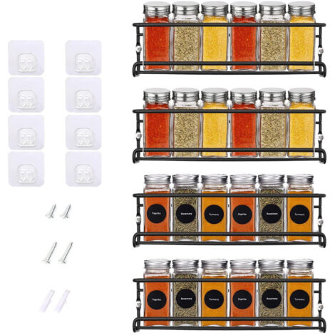 4 Pcs Etagere a Epices Murale, Porte Epices Cuisine avec Crochets Autocollants et Vis, sans Percage, Étagère à Épices pour Cuisine Salle de Bain Balcon, Rangement de Cuisine - 29×6.5×6.5cm (1/5)