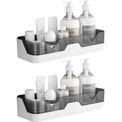 Lot de 2 Etagère Douche,Serviteur de Douche Sans Perçage, Paniers Rangement D'organisateur de Douche Mural pour Salle de Bain/Cuisin(avec 1Porte-savons 4 Crochets)