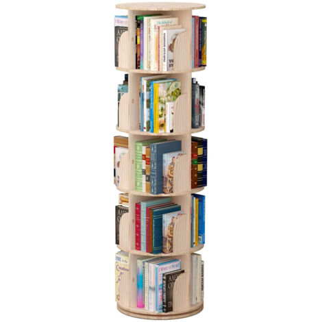 Sinbinta – Bibliothèque rotative en bois massif 46 cm – Étagère à 360° pour enfants et adultes – Capacité 30 kg par étage – Économie d'espace