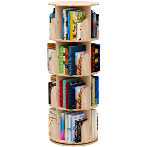 Sinbinta – Bibliothèque rotative 360° en bois massif – 4 étagères – Dimensions 46 x 129 cm – Capacité 30 kg par niveau – Économie d'espace