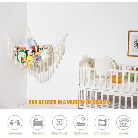 Filet De Rangement Mural 3 étages Pour Peluches - Hamac à Jouets Avec Franges, Organisateur Chambre D'enfant Ou Salon