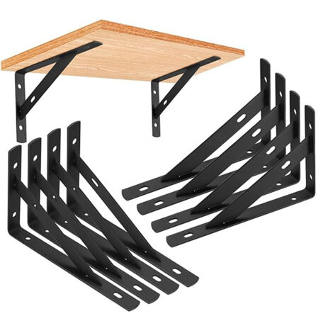 8 Pièces Equerre Etagere Murale, Supports Triangulaires Angulaires Droits de 90 Degrés, Support d'angle brace pour Salon Chambre Bibliothèque - Noir 150x95mm (1/5)