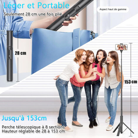 Perche à Selfie Trépied JOILCAN 166cm Extensible - Avec Télécommande Bluetooth | Pour Téléphone Et Appareils Photo