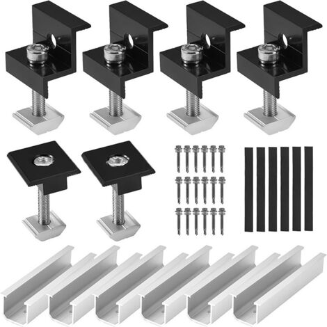 Kit de Support de Panneau Solaire, 6 PièCes de 12cm Support RéGlable Rails Courts en Aluminium SystèMe de Montage pour Panneaux Solaires 30-35 mm