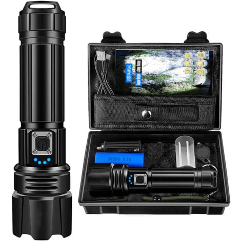 Lampe Torche LED Ultra Puissante, Lampe de Poche Rechargeable, IP67 Étanche 5 Modes D'éclairage pour Camping Randonnée Urgence