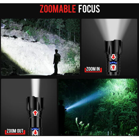 Lampe Torche LED Ultra Puissante, Lampe de Poche Rechargeable, IP67 Étanche 5 Modes D'éclairage pour Camping Randonnée Urgence