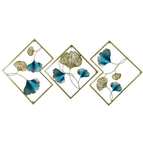 Deco Murale Metal Decoration Murale Salon Moderne Créatives 3D Metal Ginkgo Biloba Decoration Murale Sculpture Murale, pour Chambre à Coucher Salle D'étude Cuisine- Blue