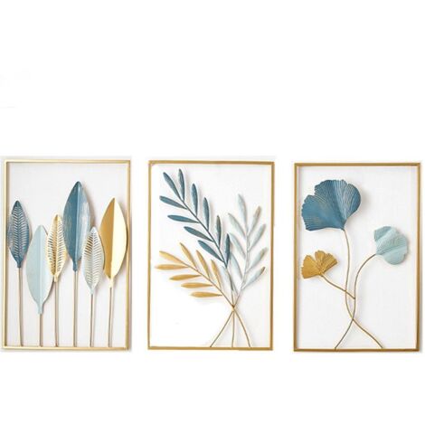 Créatives à La Main Ginkgo Feuille Décoration Murale en Métal 3 Pièces Sculpture d'art Mural en métal 3D Grande Plante créative en Fer forgé à la Main pour Balcon Couloir Chambre (1/5)
