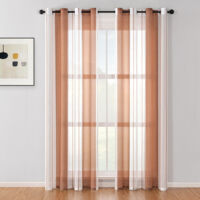 Sinbinta – Rideaux voilage à rayures – Lot de 2 voiles transparents 140x145cm – Fibre de polyester – Oeillets métalliques pour installation facile – Couleur curry