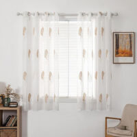 Rideau Voilage avec Beau Feuille Motif, Voilage Fenetre Design Moderne pour Chambre Lot de 2, Rideau Transparent Salon à Oeillets, Voile Rideaux Voilage Broderie – brun 140x225cm