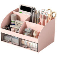 GORESE Organisateur De Bureau En Cuir - Pot à Crayons 3 Compartiments Noir Pour Stylo Et Accessoires