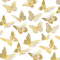 48 Pcs Papillon Décoration Sticker Doré 3D, Autocollants Papillon Amovibles DIY Enfants Filles Adultes Autocollants de Fête - Or