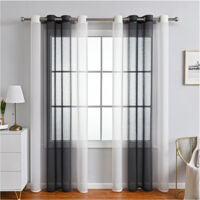 Rideaux Voilage à Rayures, Voilages Intérieurs avec Oeillets, Beaux Voile Rideau Voilage Fenetre Chambre, Lot de 2 Transparent Rideaux Salon - noir 132x213