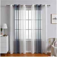 Rideaux Voilage à Rayures, Voilages Intérieurs avec Oeillets, Beaux Voile Rideau Voilage Fenetre Chambre, Lot de 2 Transparent Rideaux Salon - Gris 132x213