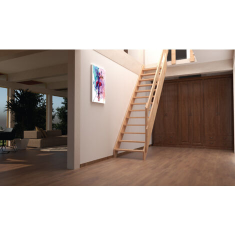 Handystairs – Escalier droit en bois de pin 70cm – Hauteur 280cm – Marches de 19cm – Espace entre marches 20cm – Installation facile - RUSTIC70