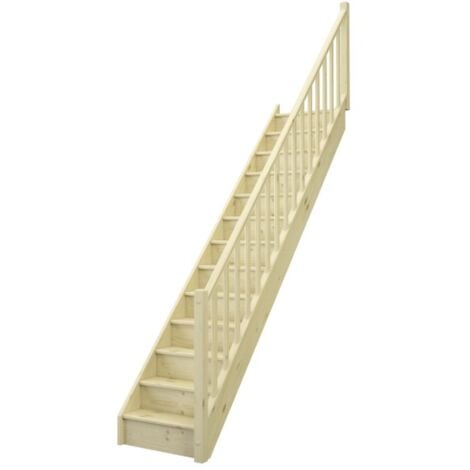 Escalier droit en bois de pin BUDGET+ – Escalier avec contremarche et rampe – largeur 80 cm – pour hauteur 280 cm