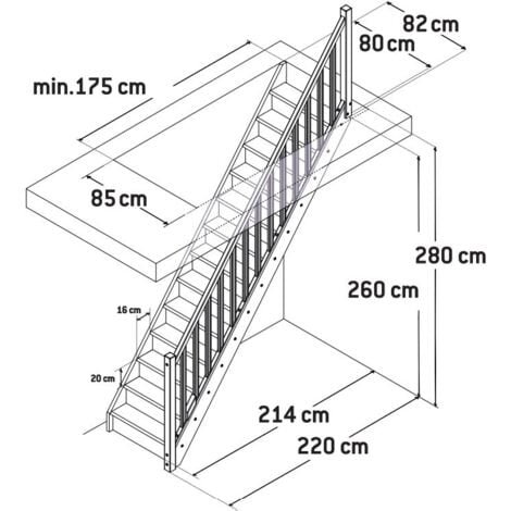 Escalier droit en bois de pin BUDGET+ – Escalier avec contremarche et rampe – largeur 80 cm – pour hauteur 280 cm
