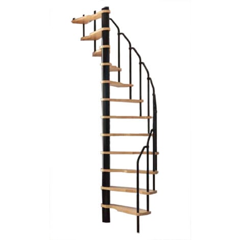 HandyStairs escalier en colimaçon "Radius" - 120x60 cm - hauteur 299 cm - 12 marches en hêtre - Noir