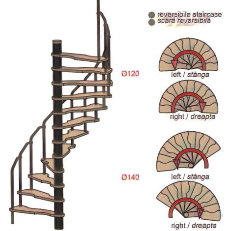HandyStairs escalier en colimaçon "Radius" - 120x60 cm - hauteur 299 cm - 12 marches en hêtre - Noir