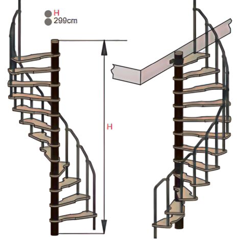 HandyStairs escalier en colimaçon "Radius" - 120x60 cm - hauteur 299 cm - 12 marches en hêtre - Noir