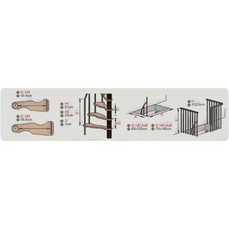 HandyStairs escalier en colimaçon "Radius" - 120x60 cm - hauteur 299 cm - 12 marches en hêtre - Noir