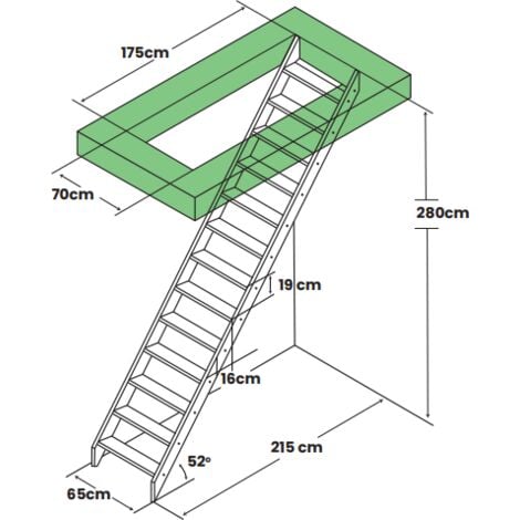 Escalier de meunier peu encombrant MGS65  65 cm de large  Hauteur 280 cm