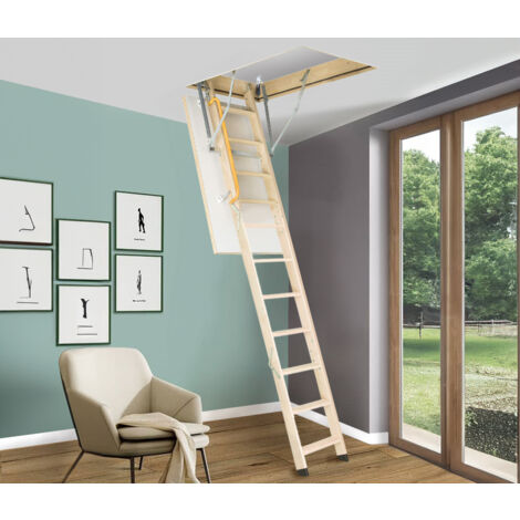 Handystairs – Escalier escamotable 130 x 70 cm – Hauteur 280 cm – Charge max 150 kg – Valeur U 1,26 W/m² – Bois massif avec finition blanche