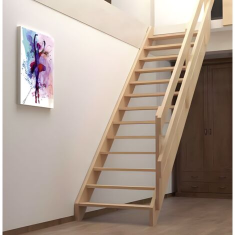 Handystairs – Escalier droit en bois de pin 60cm – Hauteur 280cm – 13 marches de 30mm – Pour espaces confinés et petits lieux - Rustic60