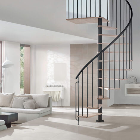 HANDYSTAIRS escalier en colimaçon  "BARI" - 12 marches en hêtre pour hauteur jusqu'à 305 cm - Diamètre 120 cm - Noir