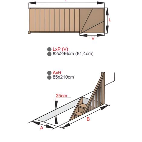 HandyStairs escalier quart tournant fermé  "Vega80" - Droite - 13 marches en pin - Sans main courante
