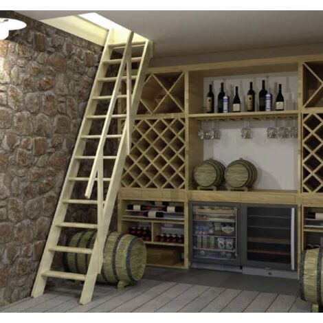 Handystairs – Escalier droit en pin 12 marches – Largeur 55cm – Hauteur 286cm – Main courante incluse – Pour espaces restreints