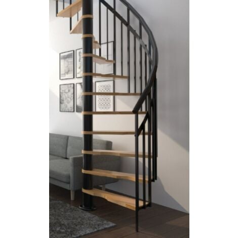 HandyStairs escalier colimaçon "Siena" - Ø 145 cm - Charnière à droite - Hauteur 273 cm - 12 marches en hêtre - Noir