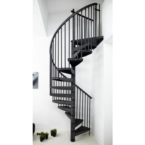 Handystairs – Escalier en colimaçon en acier thermolaqué noir – Diamètre 160 cm – Hauteur 300 cm – 12 marches antidérapantes