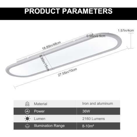 Ganeed LED-Deckenleuchte Lange Deckenlampe Moderne ultraschlanke weiße Licht-Deckenleuchte für Schlafzimmer, Küche, Schrank, Flur (Weiß 70 cm)