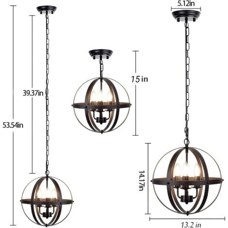 Ganeed Anhänger Licht, Industrial Globe Pendelleuchte, Vintage Kronleuchter sphärische Hängelampe, Deckenleuchte für Kücheninsel Esstisch Bauernhaus