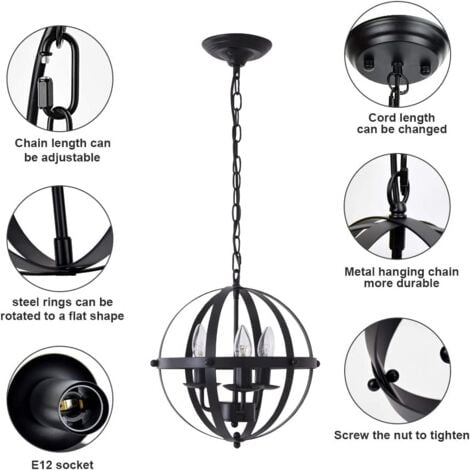 Ganeed Anhänger Licht, Industrial Globe Pendelleuchte, Vintage Kronleuchter sphärische Hängelampe, Deckenleuchte für Kücheninsel Esstisch Bauernhaus